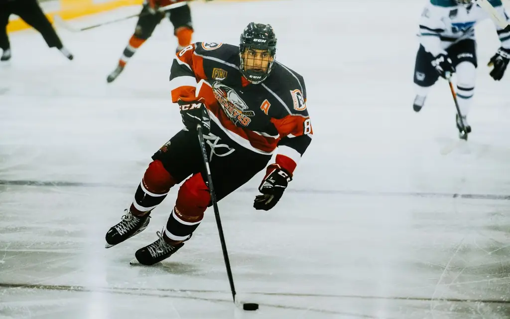 An ice hockey game in an arena
