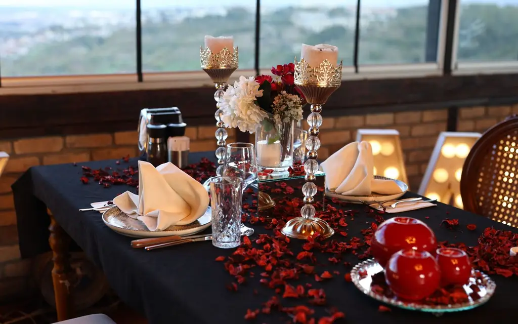 A candlelit dinner table