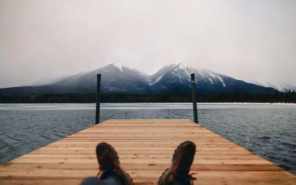 A lakeside cottage dock in spring