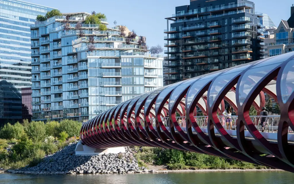 Peace Bridge and downtown towers in Calgary