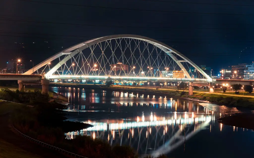 Walterdale Bridge lit up at night in Edmonton