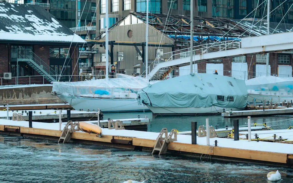 A snow-covered marina in Toronto