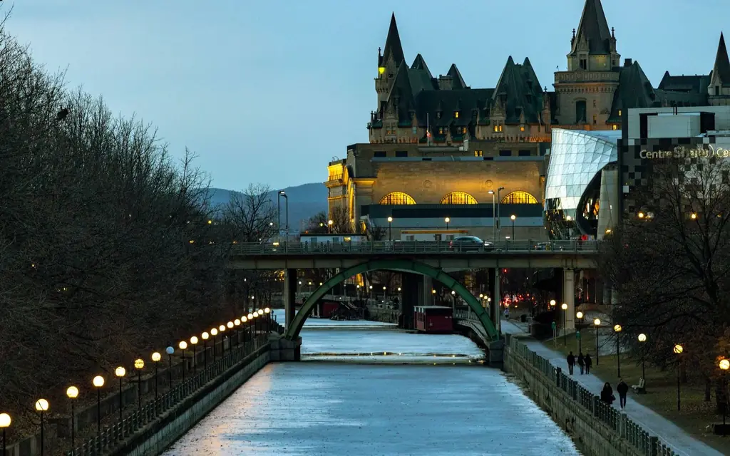 The Rideau Canal and the Château Laurier in winter