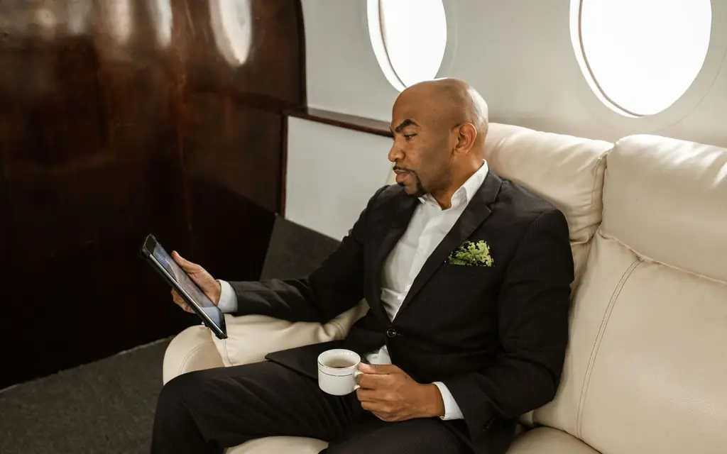 The cabin of a private jet
