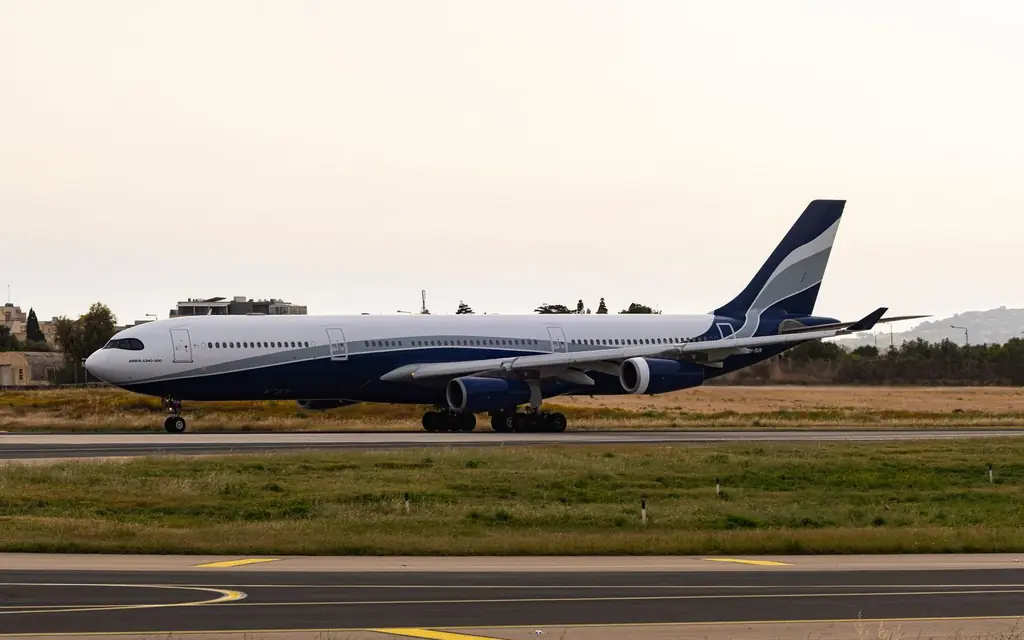 A business jet on the runway