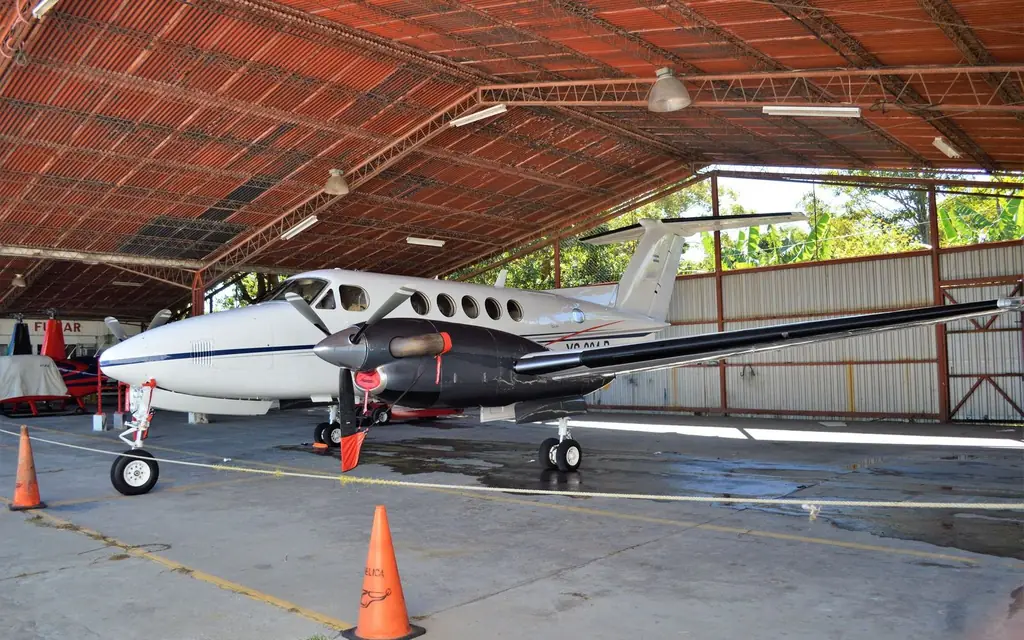 A business jet in a hangar