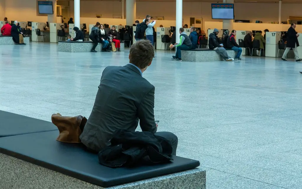 A business traveller waiting at an airport