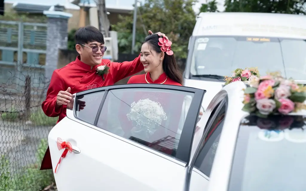A wedding car for the bride and groom
