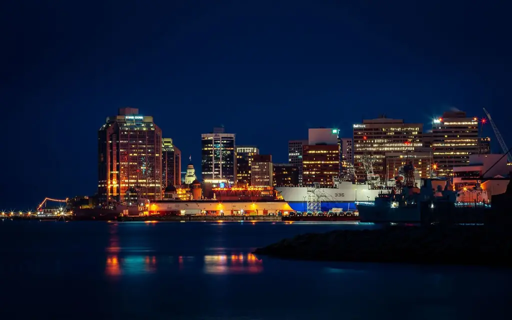 Halifax's waterfront lit up at night