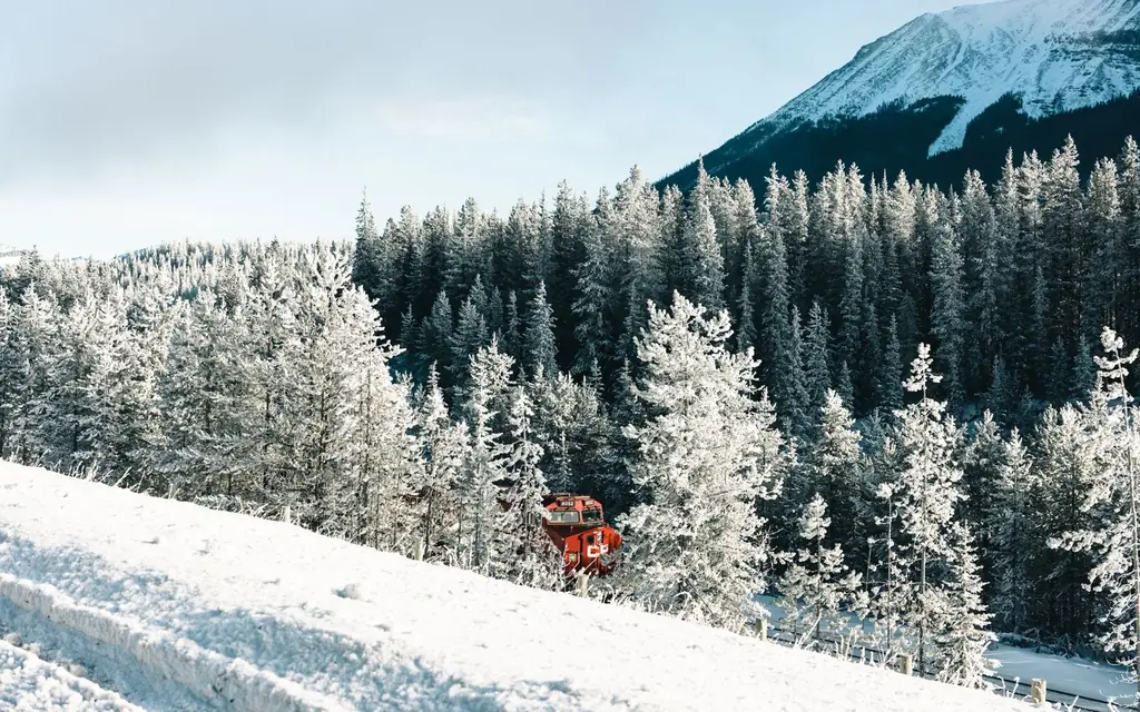A train in the snowy Rockies